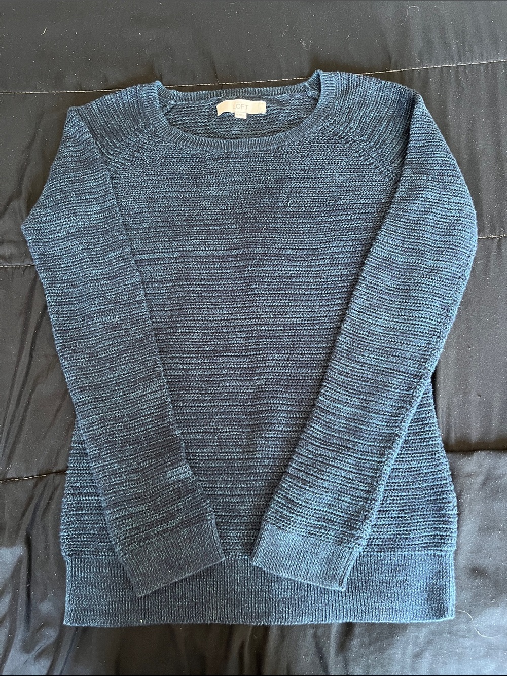 LOFT Slate Blue Crewneck Ribbed Knit Sweater